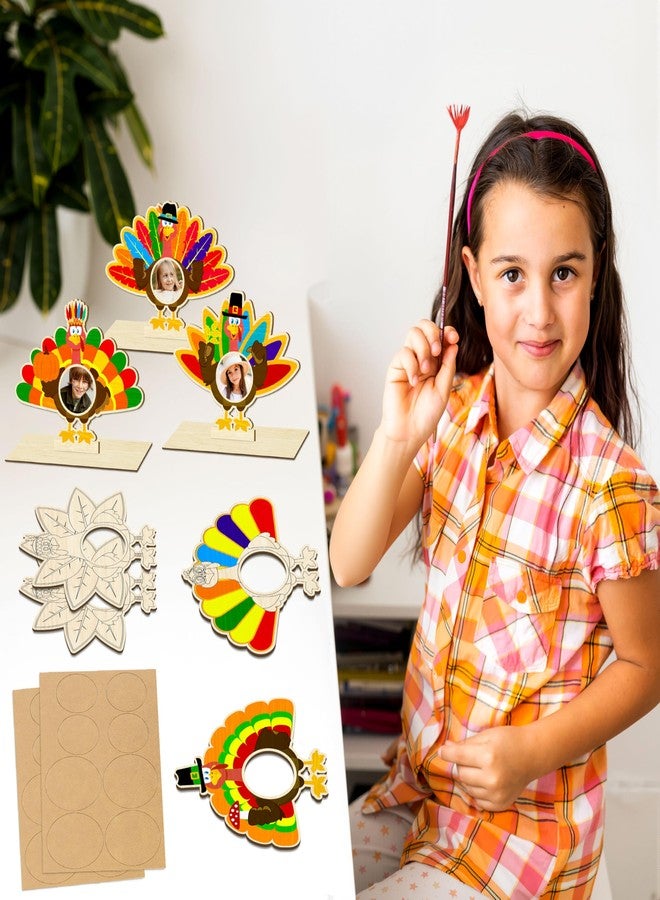 Moon Boat 16Pcs Thanksgiving Crafts Wooden Turkey Picture Frame DIY Painting Arts Kit Fall Party Favors Classroom Activities Table Decorations - Image 2
